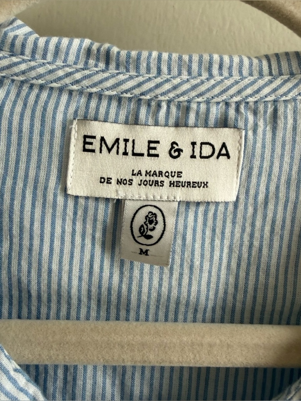 Emile & Ida Light Blue and White Striped Blouse EUC - Picture 4 of 8
